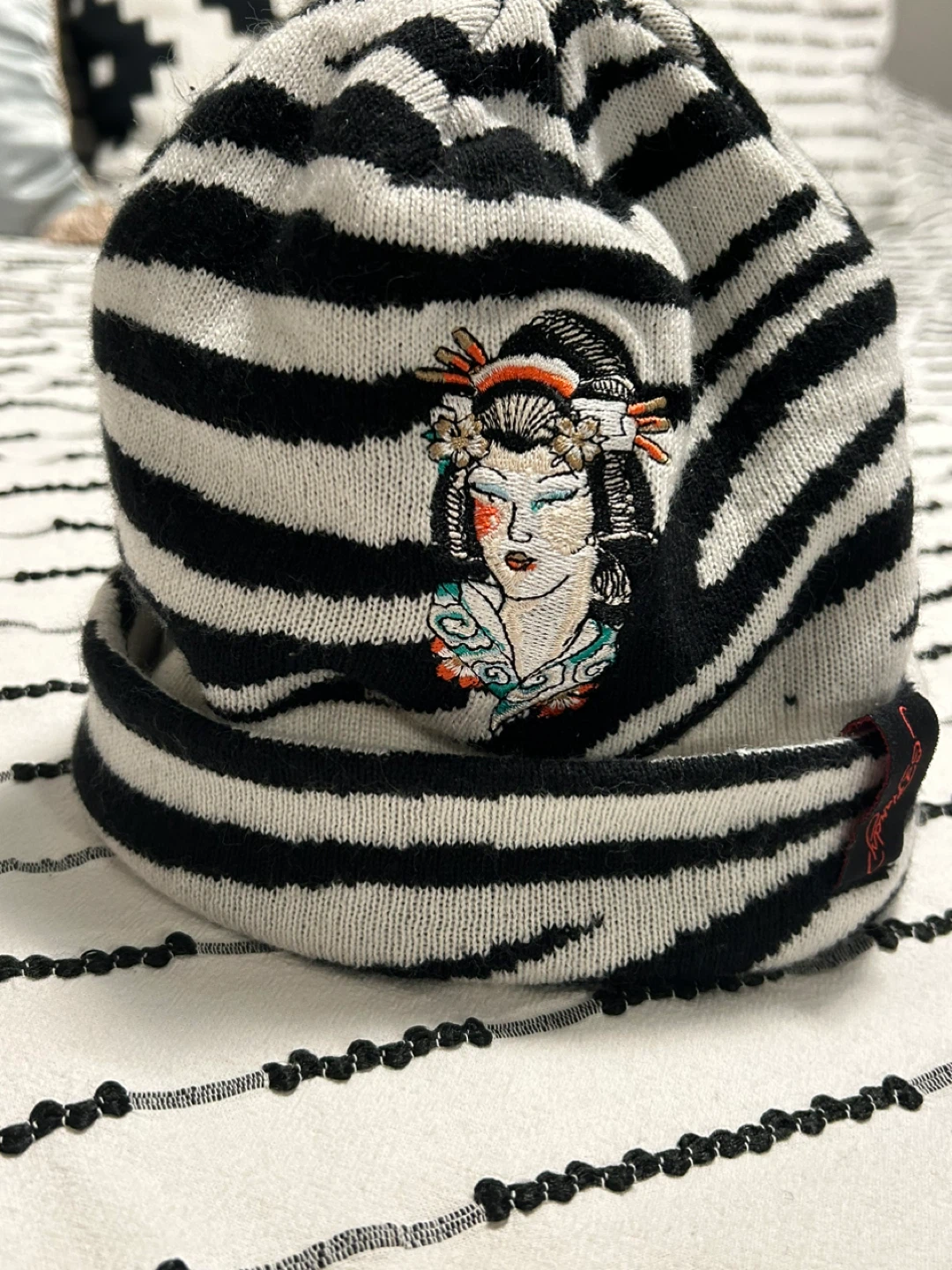 Ed Hardy Beanie with Geisha Embroidery