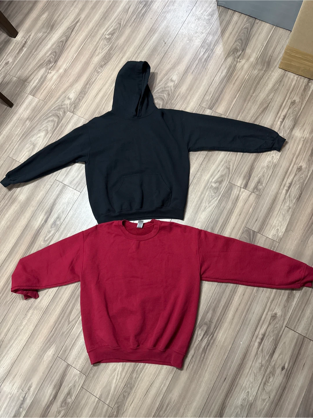 Bundle of Two Gildan Sweatshirts - Black Hoodie & Red Crewneck