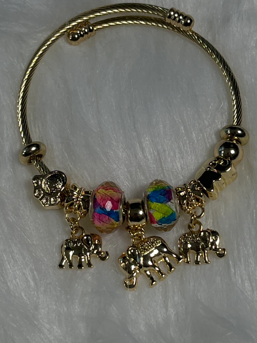 Gold Tone Elephant Charm Bangle Bracelet