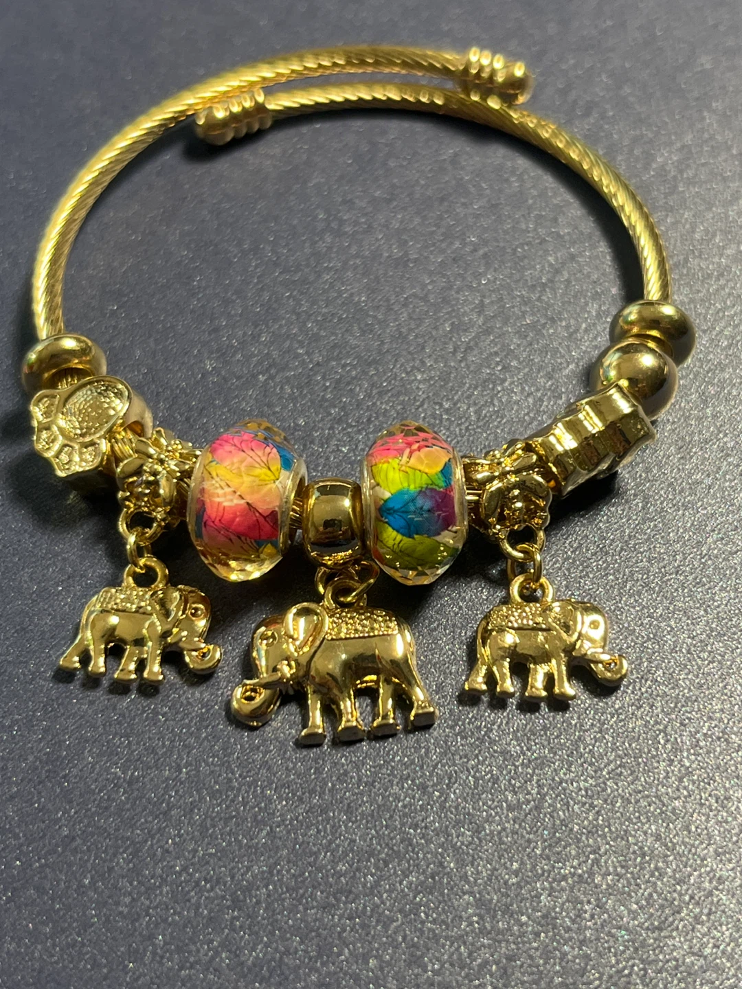 Gold Tone Elephant Charm Bangle Bracelet - photo 4