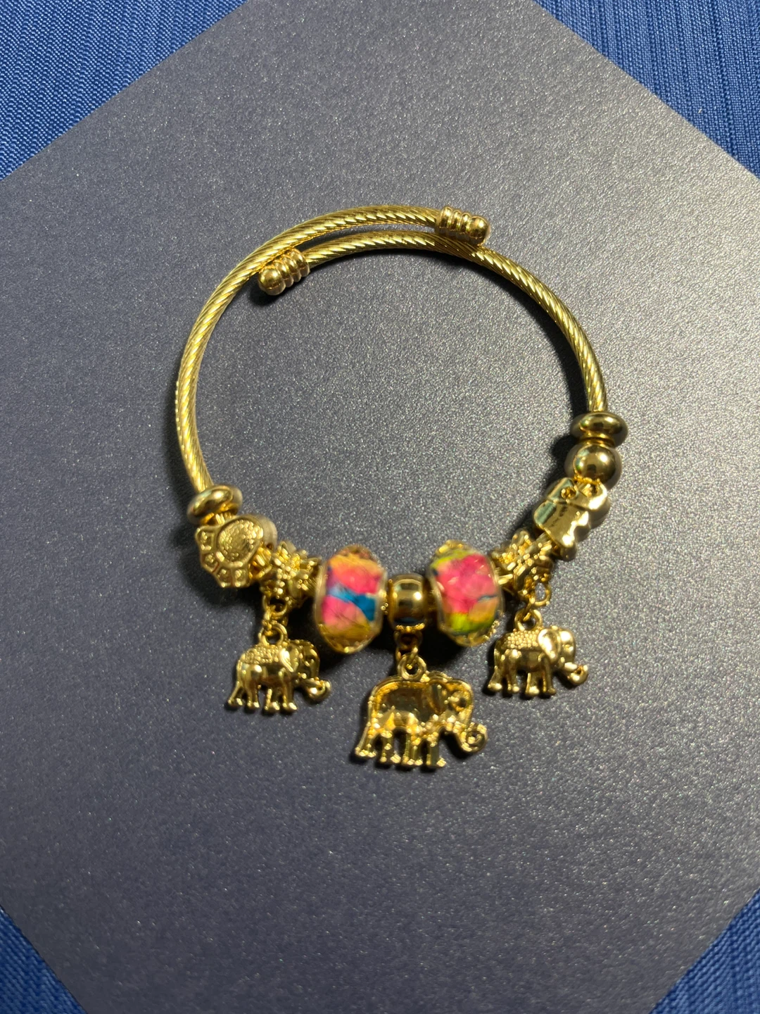 Gold Tone Elephant Charm Bangle Bracelet - photo 2