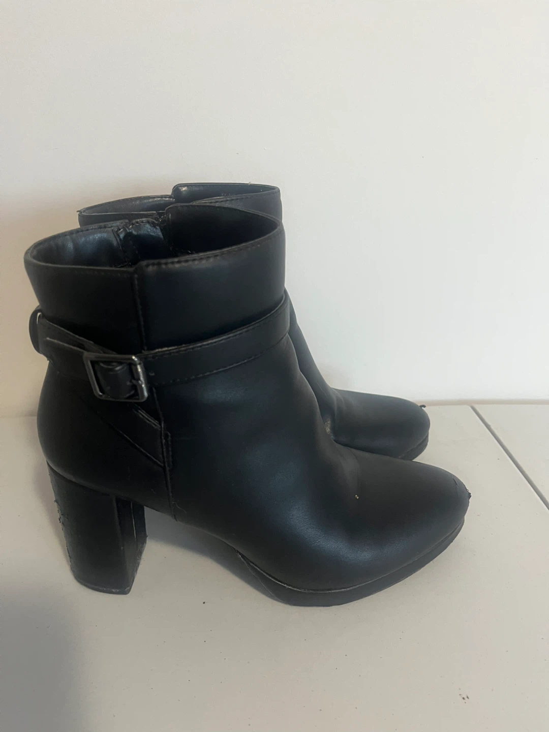 Kelly & Katie Black Ankle Boots with Buckle Detail