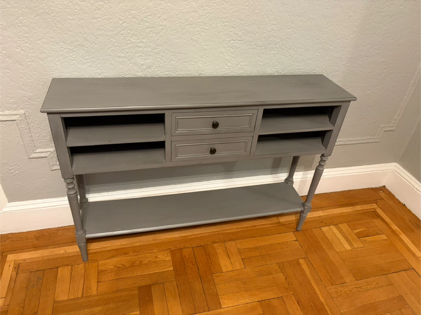 Gray Console Table with 2 Drawers and Shelves - photo 2