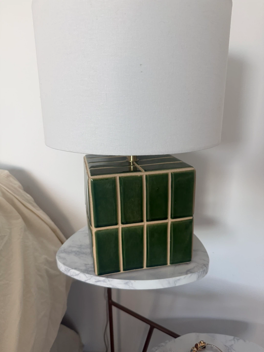 Green Ceramic Cube Table Lamp