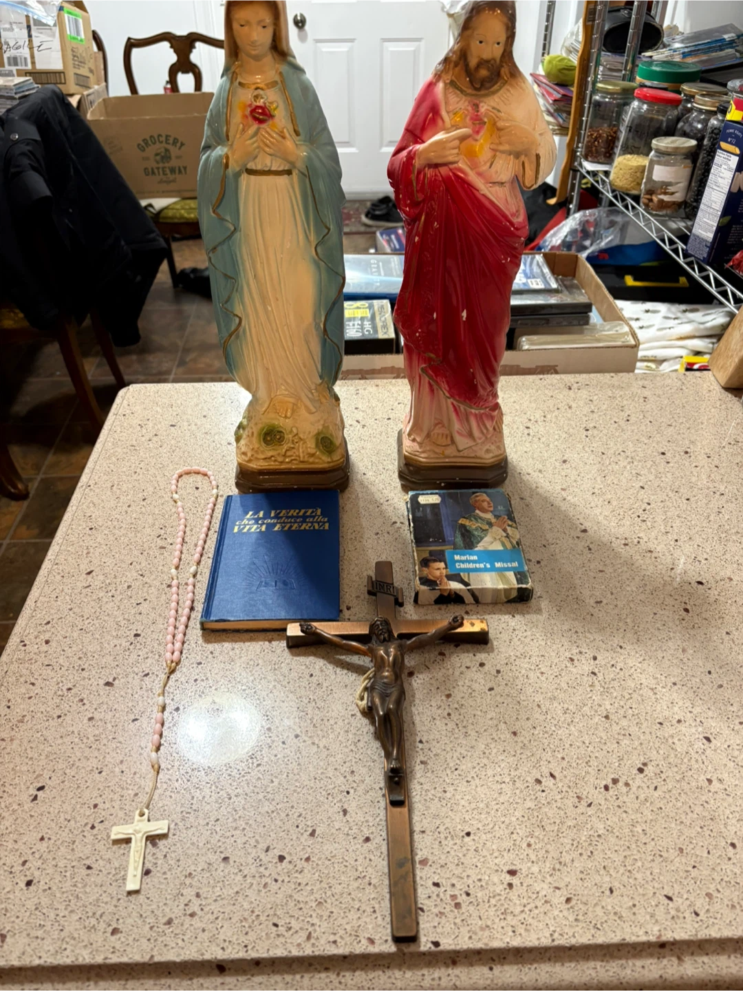 Jesus & Mary Statue, Crucifix, Rosary, and Religious Books