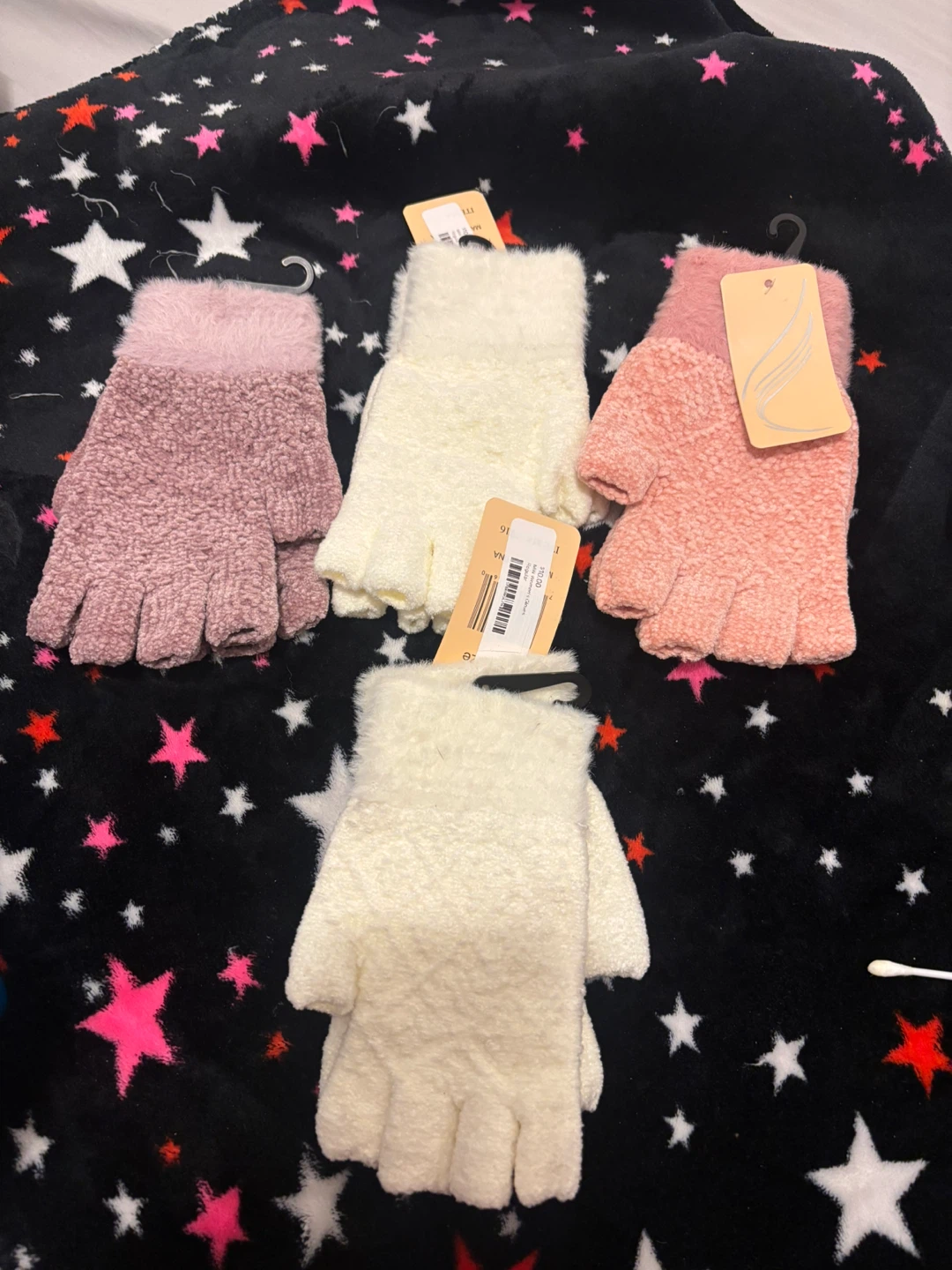 Set of 4 Fuzzy Fingerless Gloves - Pink, Rose, and Cream Colors