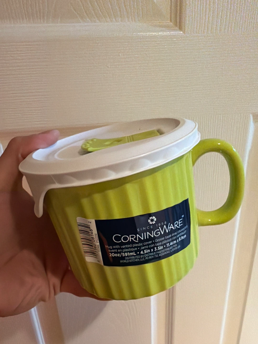 CorningWare Green Mug with Vented Plastic Cover - 20oz/591mL