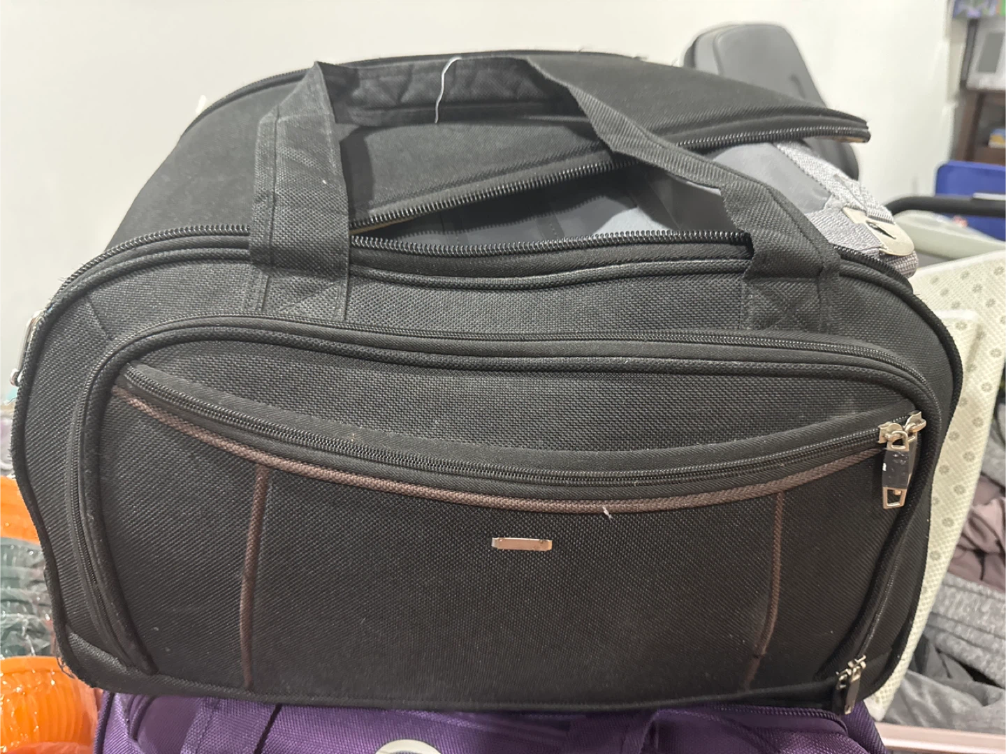 Black Duffle Bag with Multiple Zippers