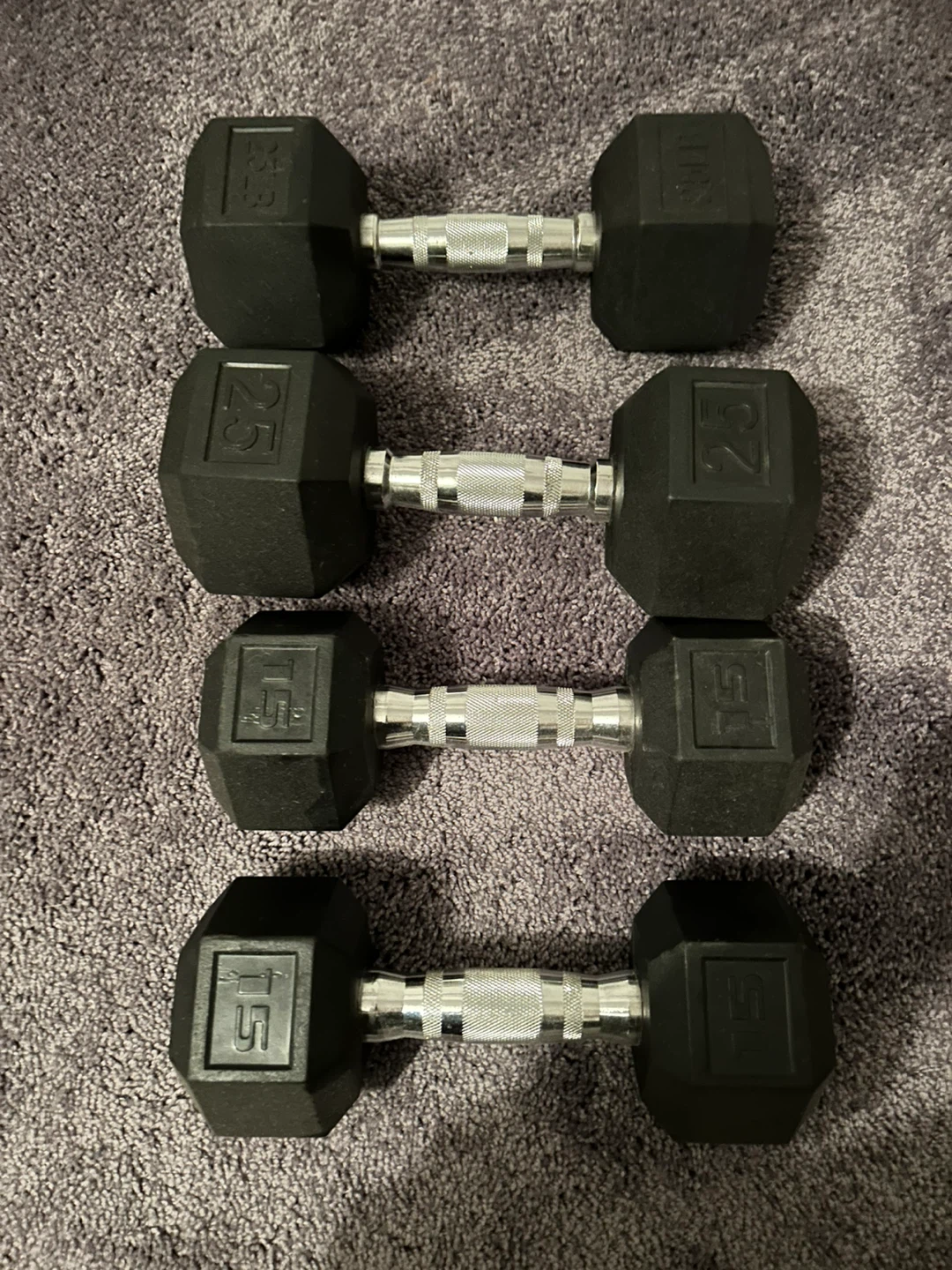 Hex Dumbbells 15lb, 15lb, 25lb, 25lb