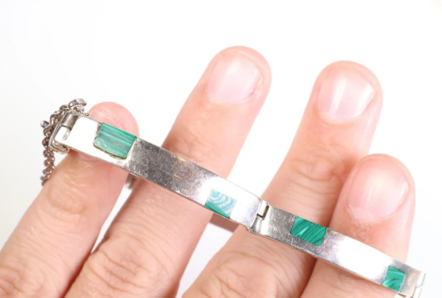 Vintage Sterling Silver Malachite Bracelet Mexico - photo 2