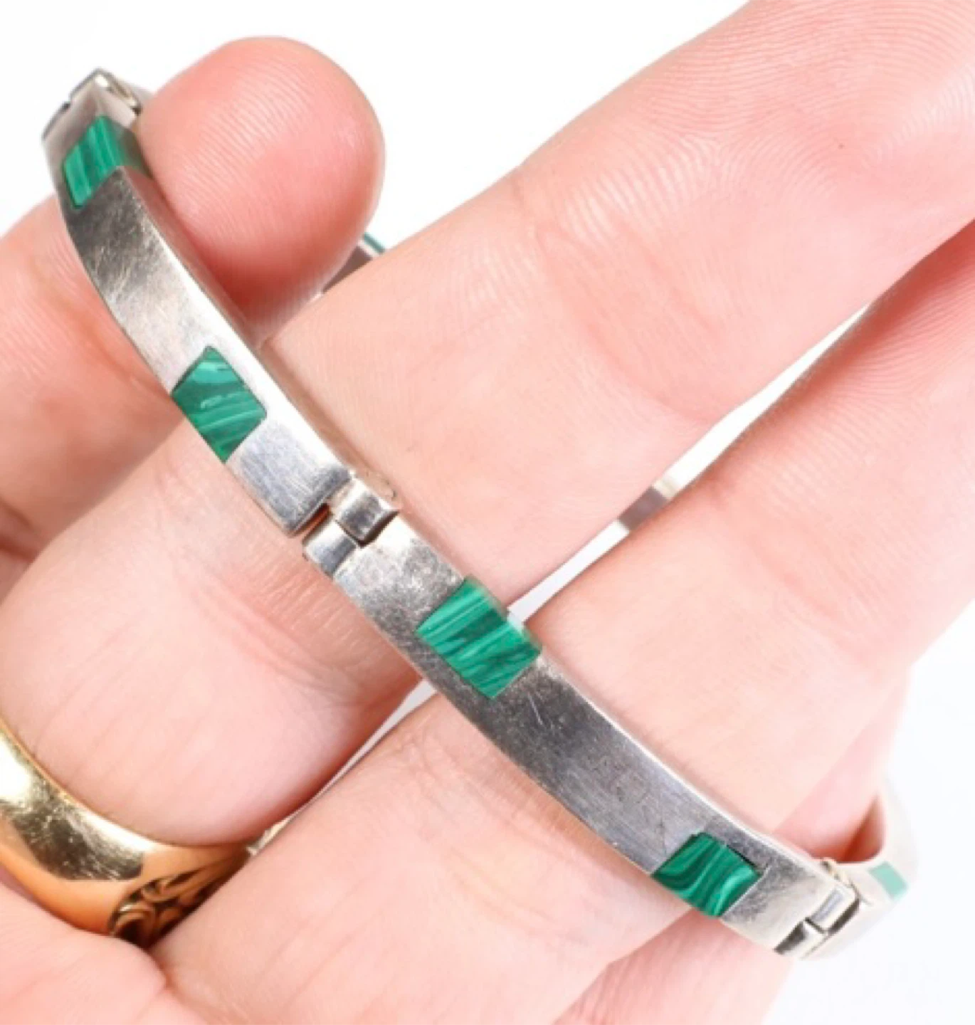 Vintage Sterling Silver Malachite Bracelet Mexico