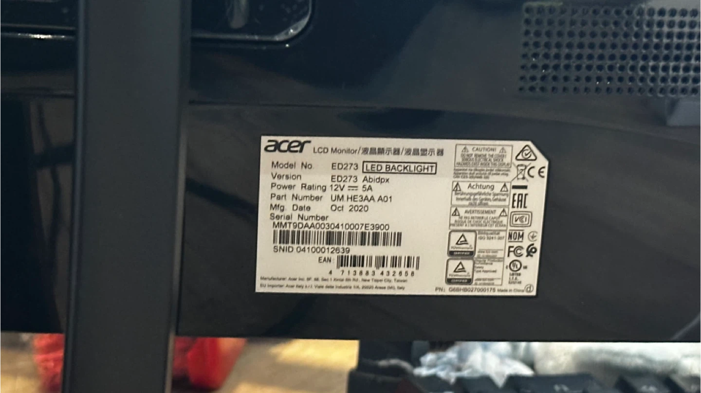 Acer 27" LED Backlit Monitor (144hz, 1080p, curved) - photo 2