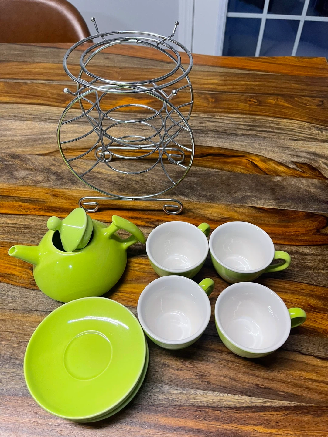 4 Piece Teacup and Saucer Set with Teapot and Rack - photo 4