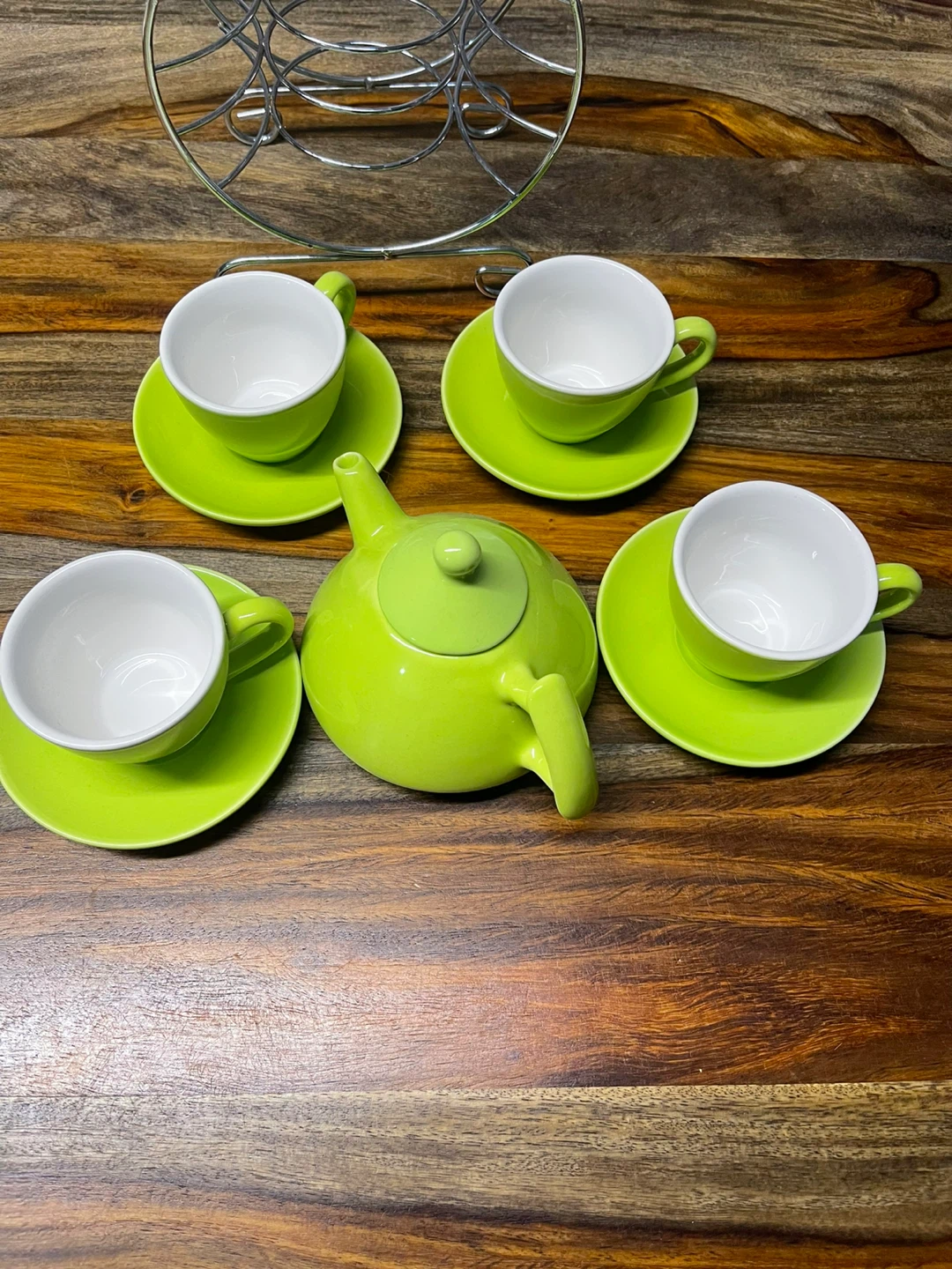 4 Piece Teacup and Saucer Set with Teapot and Rack - photo 3