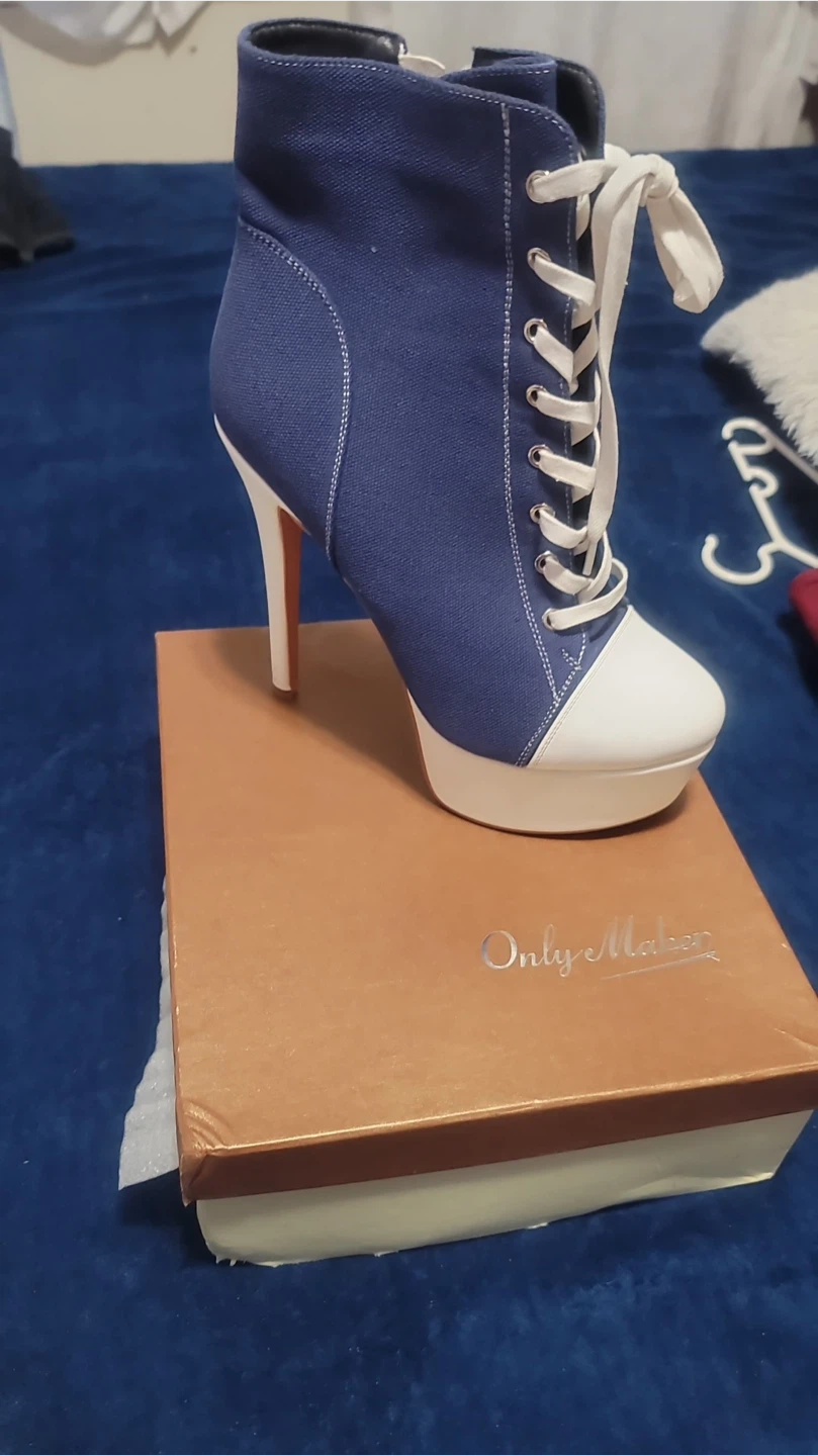 Only Maker Blue Canvas Platform Stiletto Ankle Boots US 10