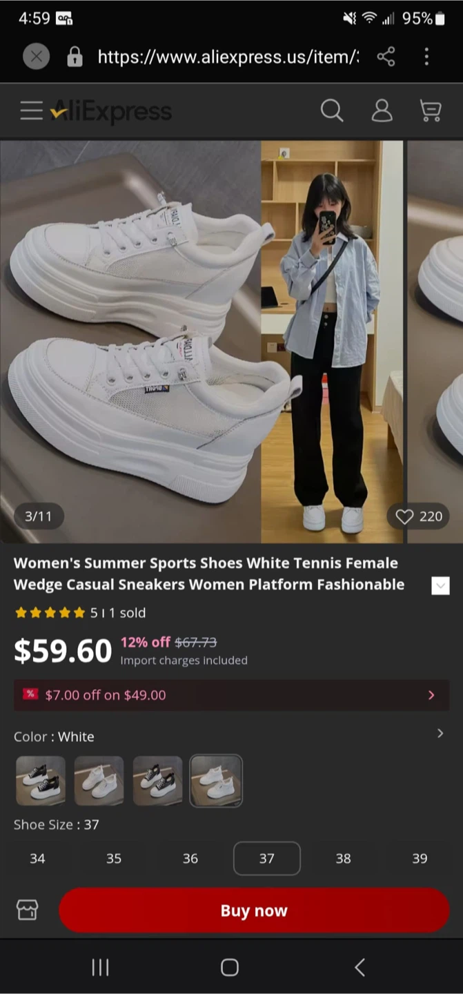 DIENA Women's White Wedge Sneakers Size 36 - photo 2