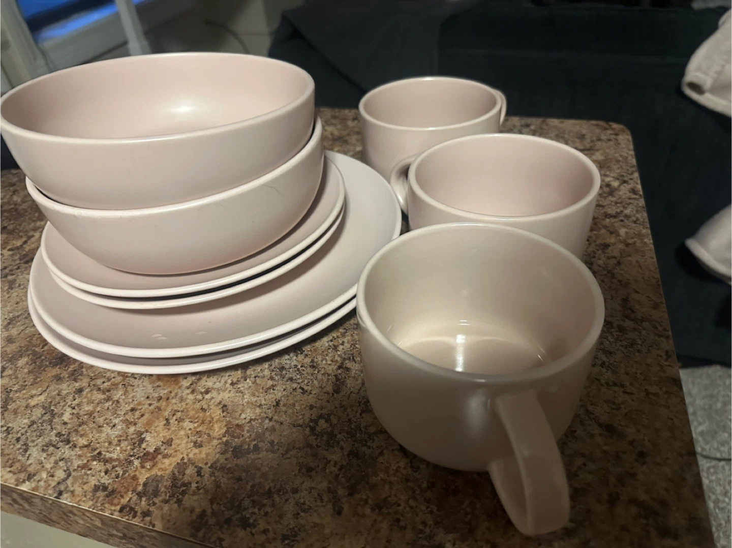 Pink Ceramic Bowl and Plate Set with Mugs
