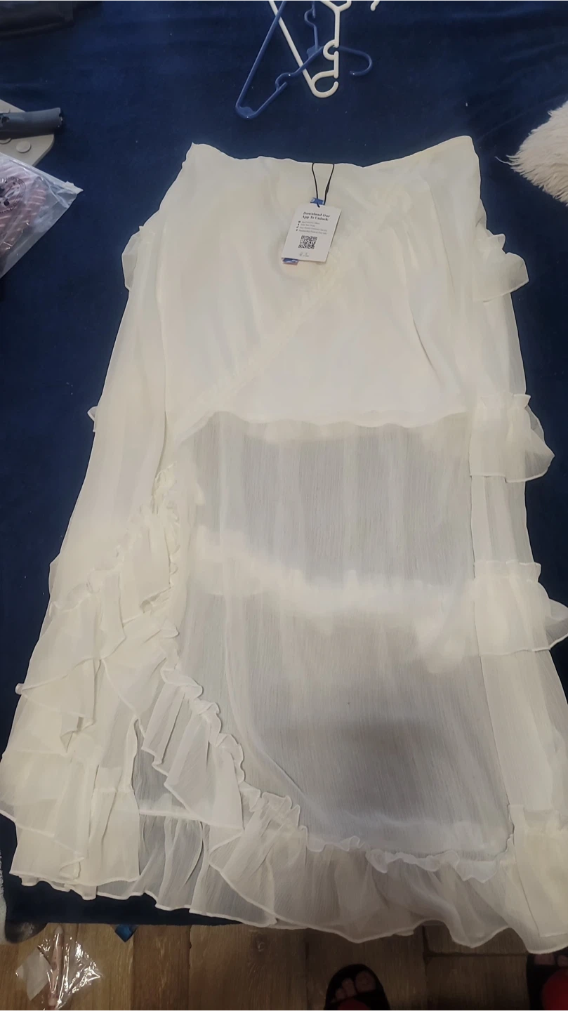 Cider Ruffle Sheer High Waist Maxi Skirt - White