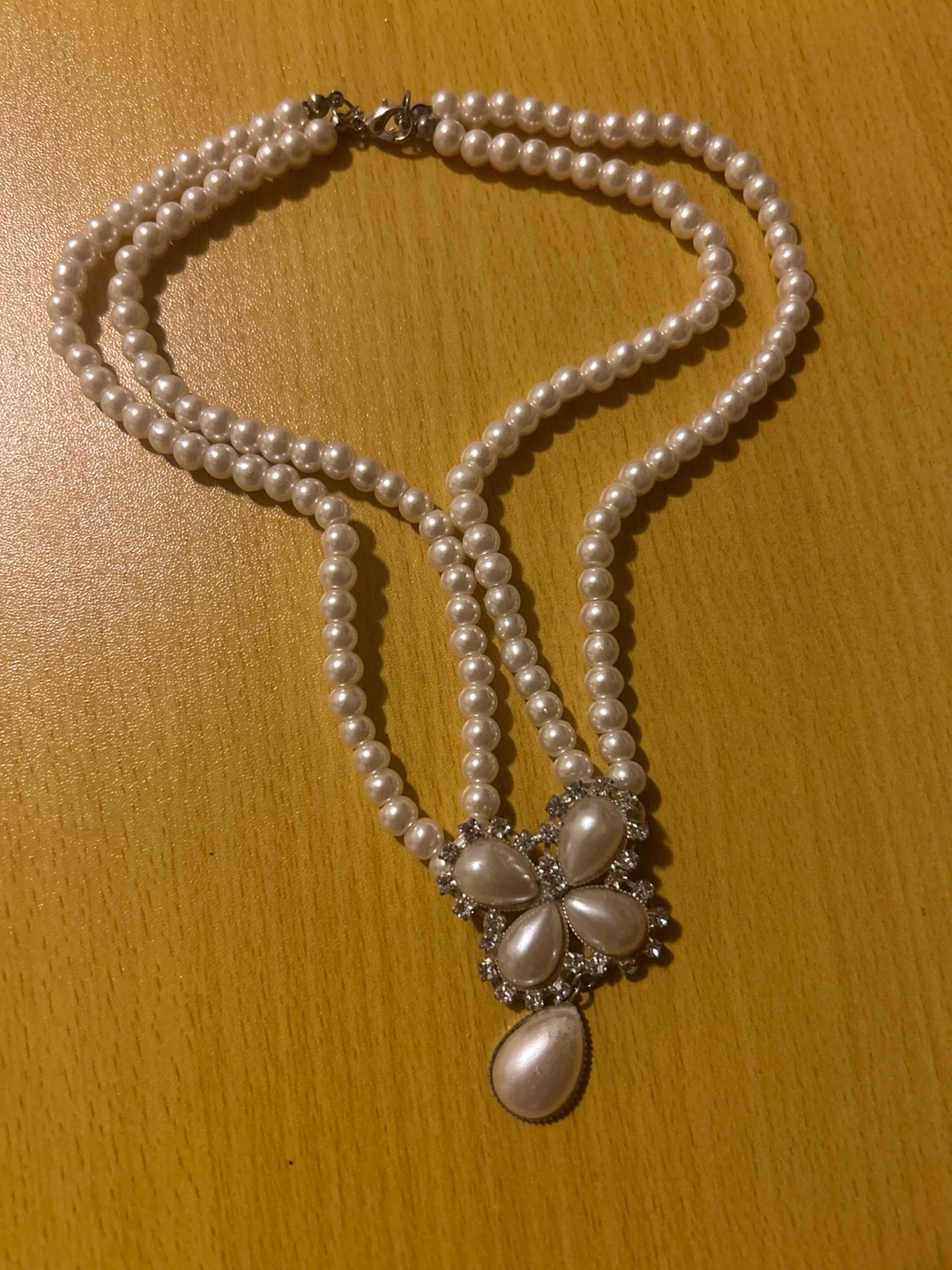 Double Strand Faux Pearl Necklace with Butterfly Pendant