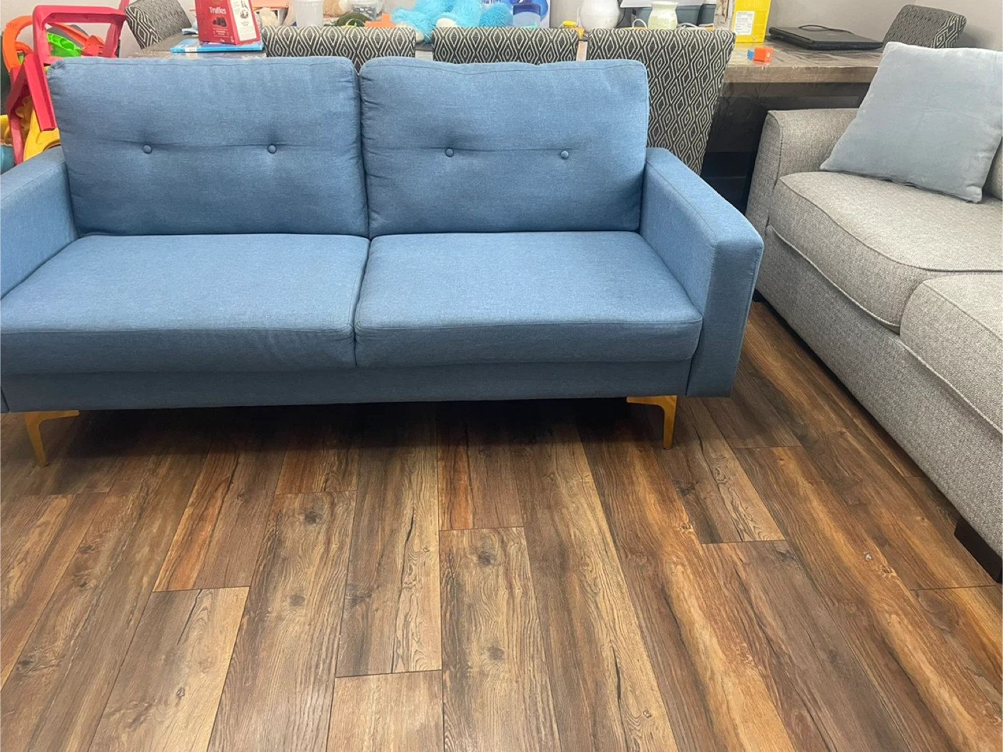 Blue loveseat and a light beige loveseat - photo 3