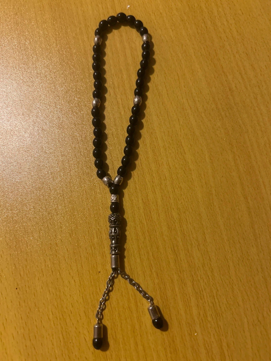 Black Prayer Beads with Silver Accents