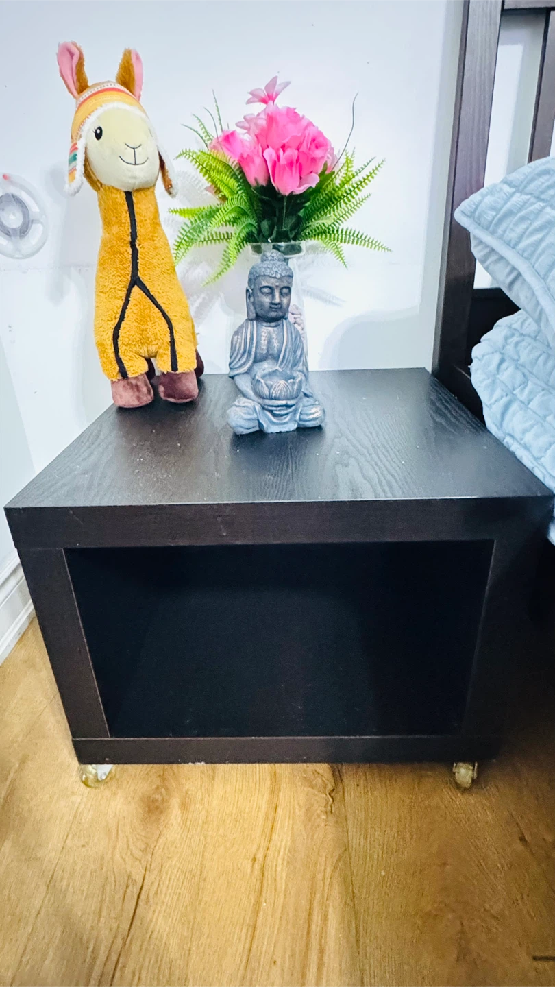 Dark Brown Cube Side Table with Wheels