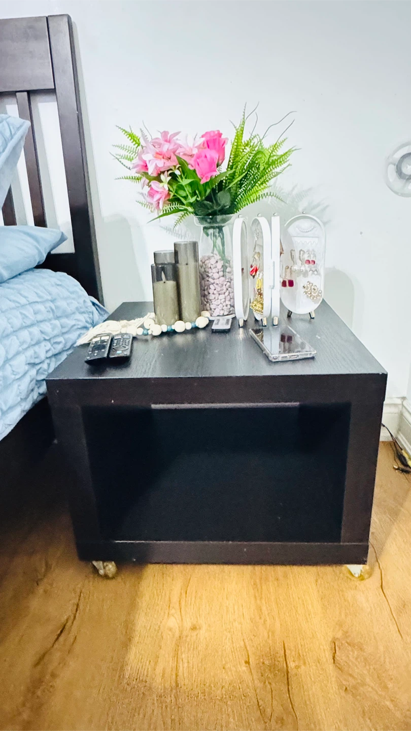 Dark Brown Cube Side Table with Wheels - photo 2