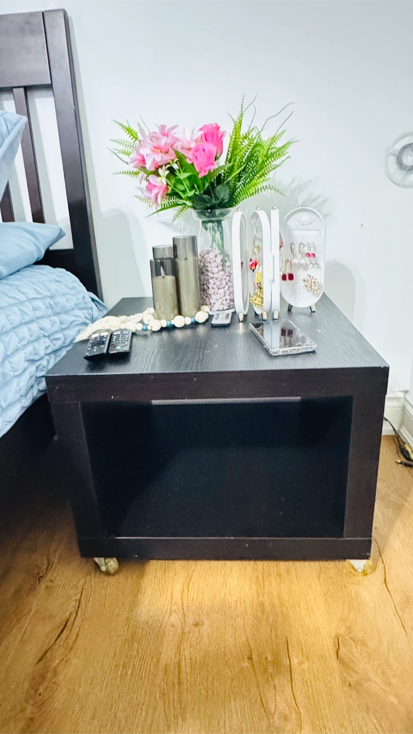 Dark Brown Cube Side Table with Wheels - photo 3
