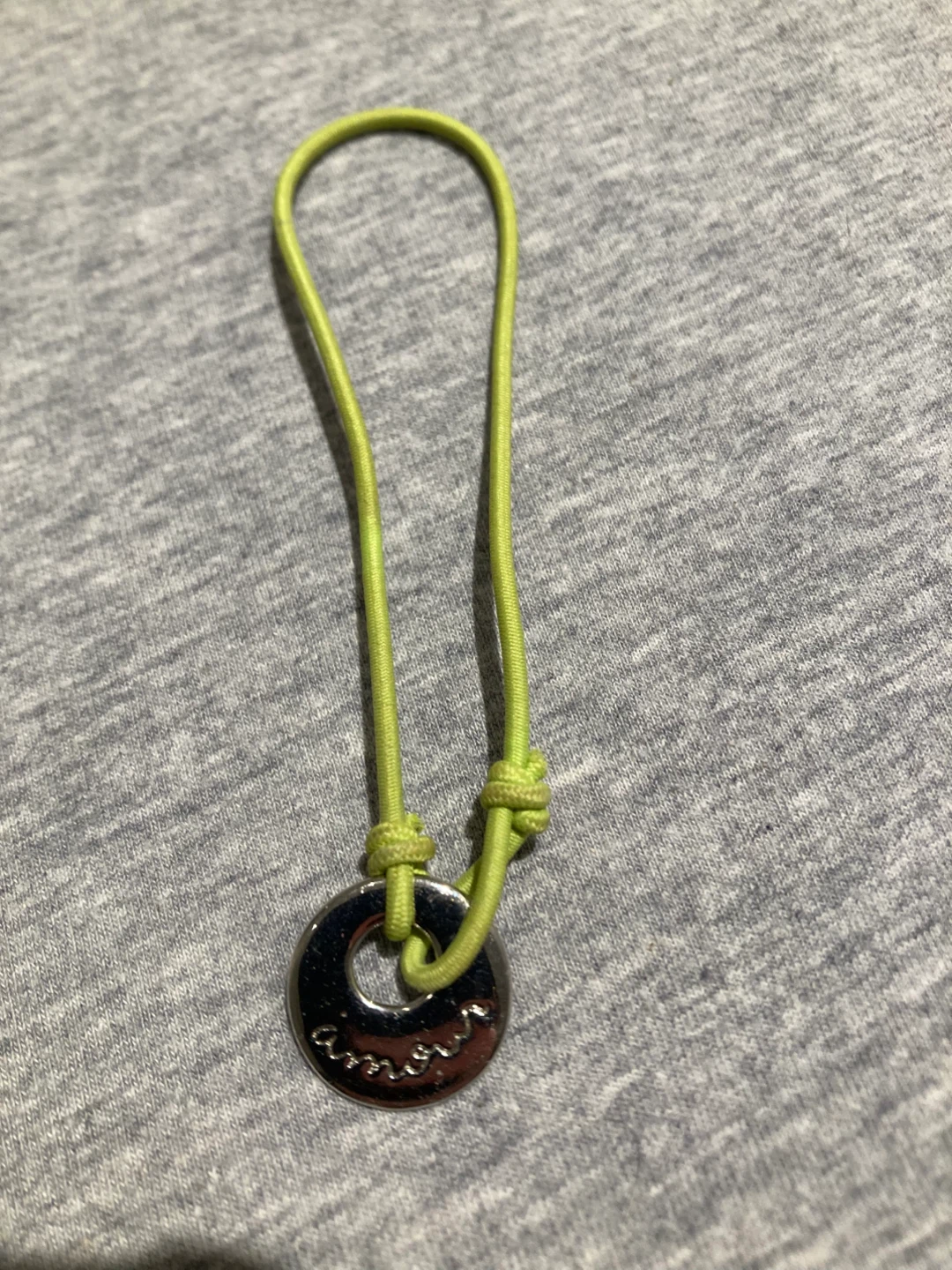 Green Elastic Bracelet with 'Amour' Pendant