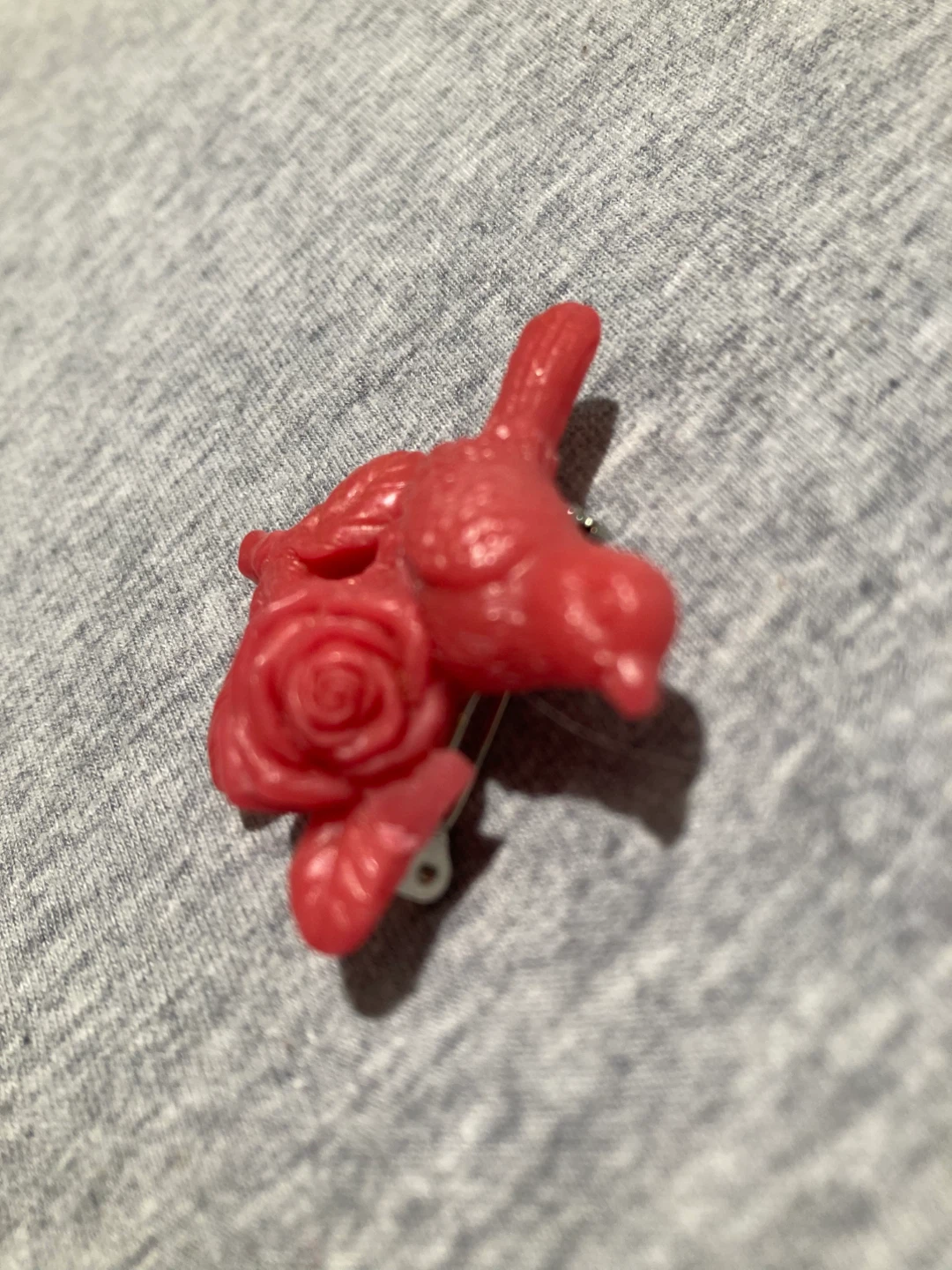 Red Plastic Bird and Rose Brooch - photo 4