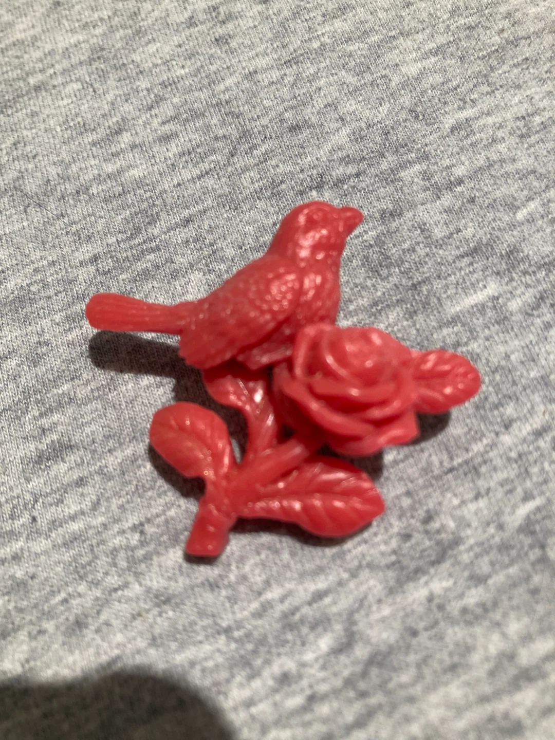 Red Plastic Bird and Rose Brooch