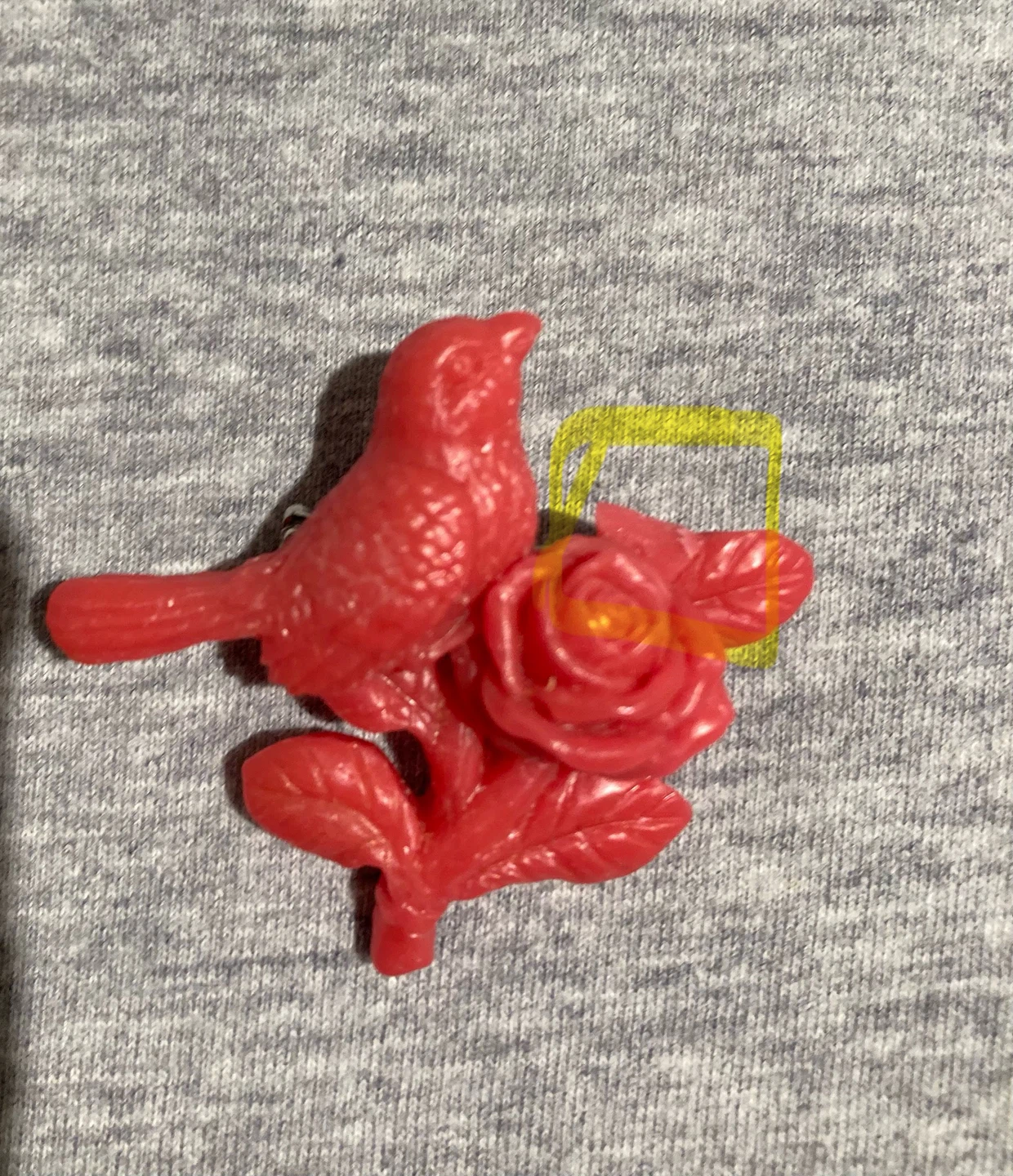 Red Plastic Bird and Rose Brooch - photo 5