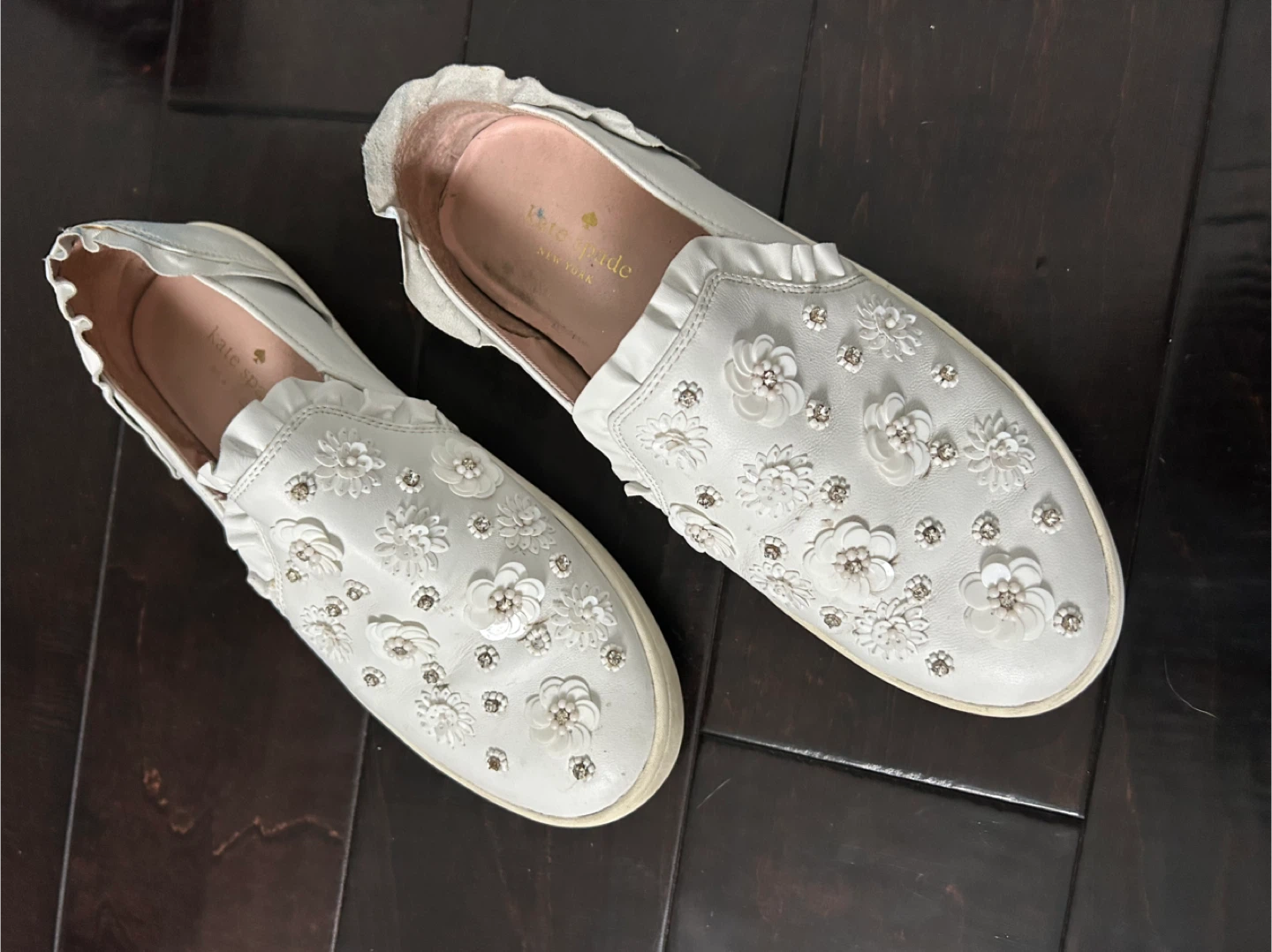Kate Spade New York White Floral Embellished Slip-On Sneakers