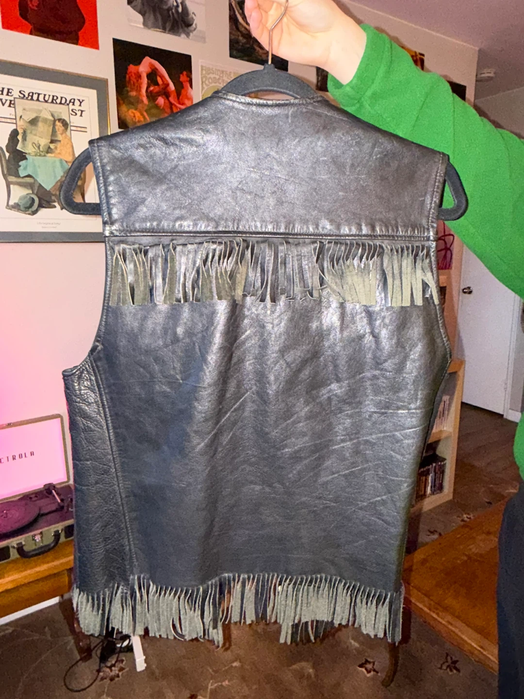 Black Leather Fringe Vest - photo 2