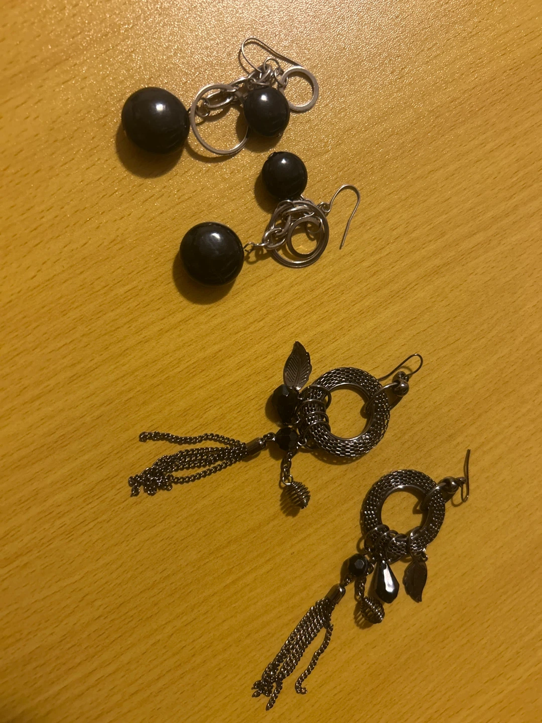 Black Bead and Tassel Earrings