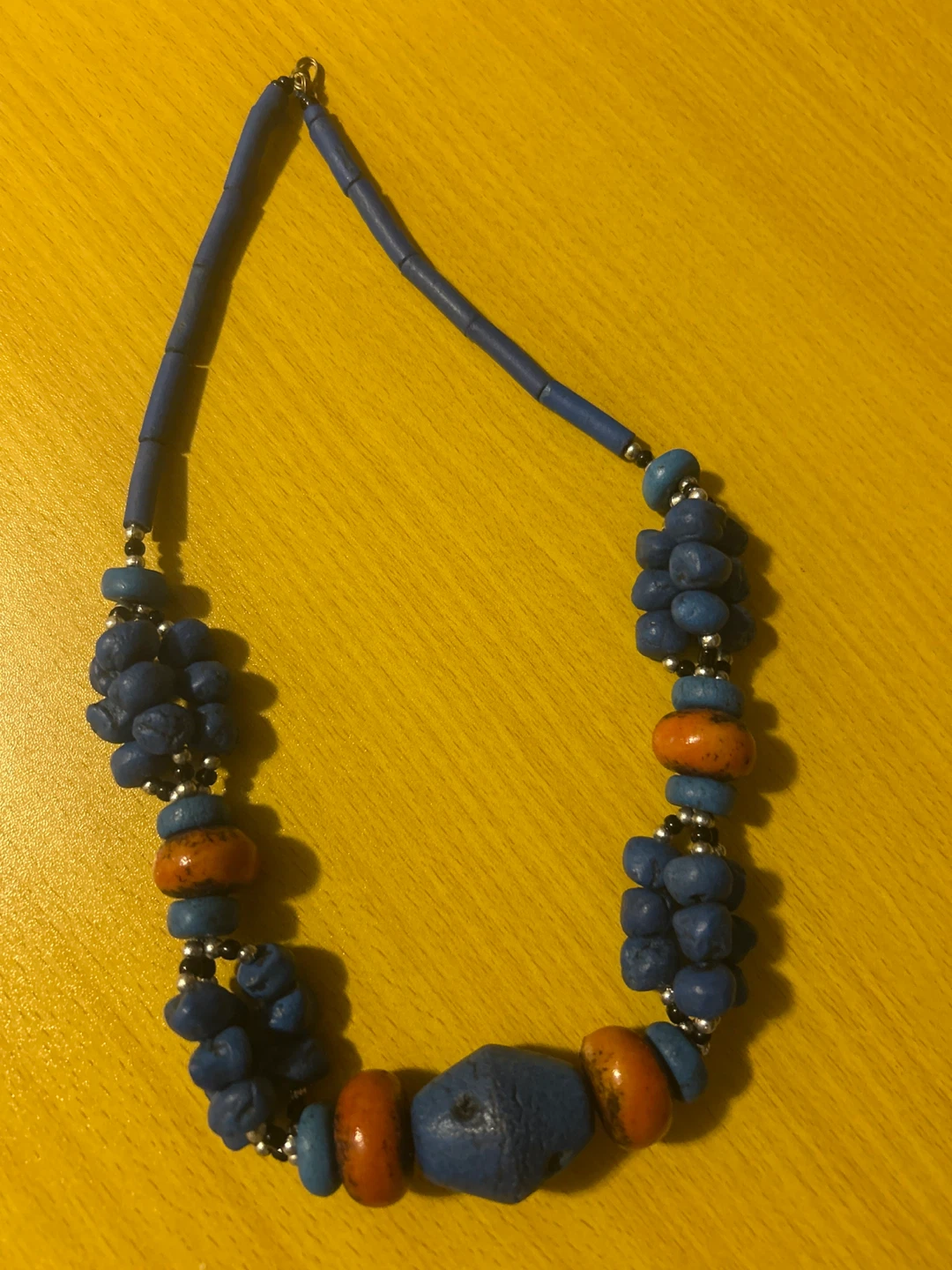 Blue and Orange Beaded Necklace