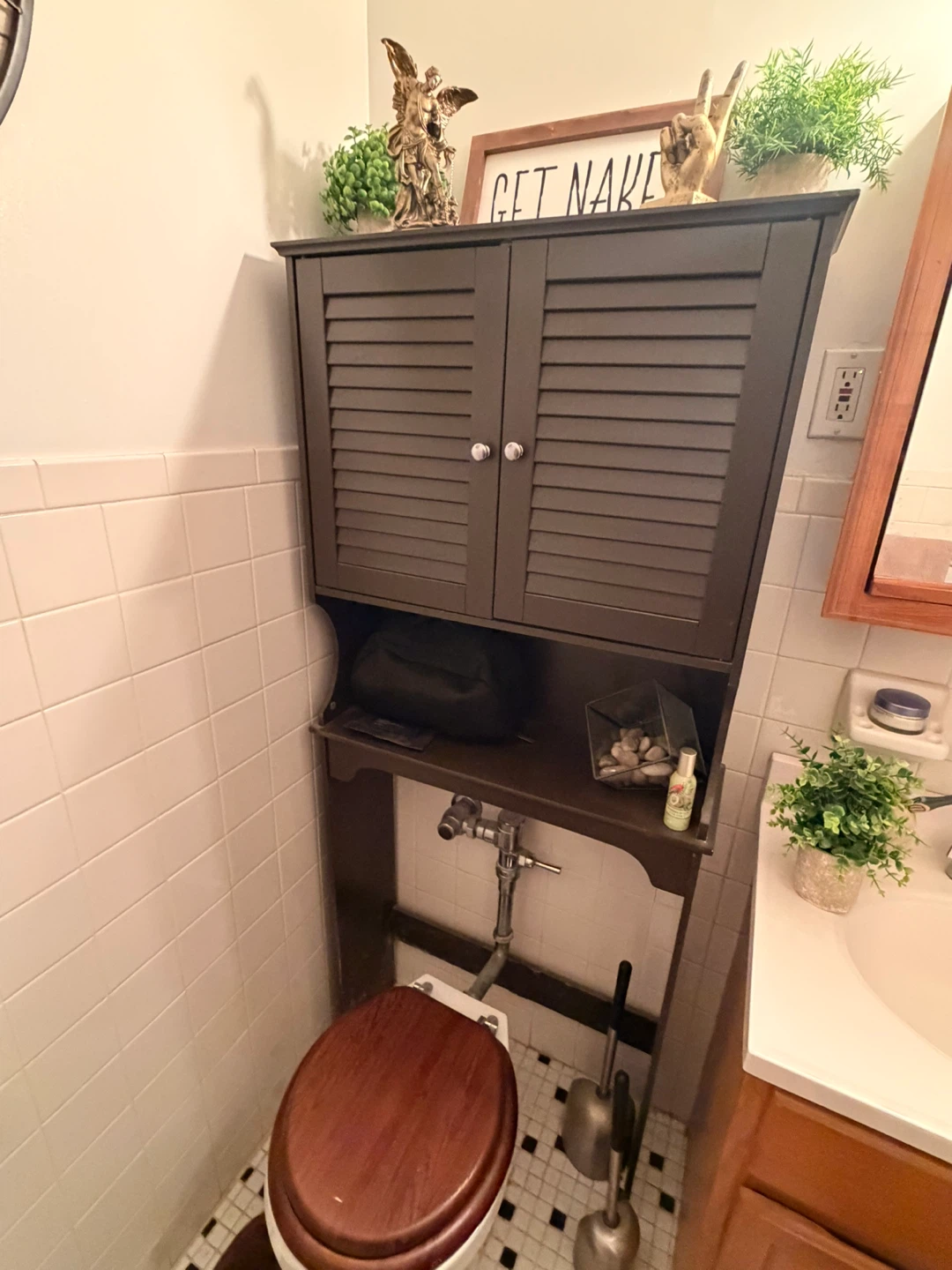 Dark Brown Over-the-Toilet Storage Cabinet with Doors
