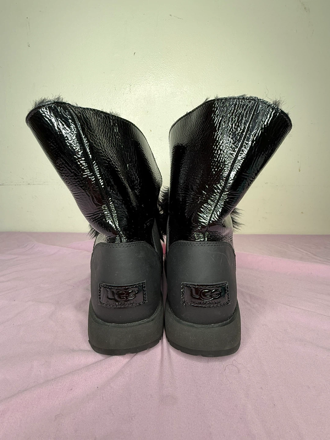 UGG Black Patent Fur Pom Pom Boots - photo 5