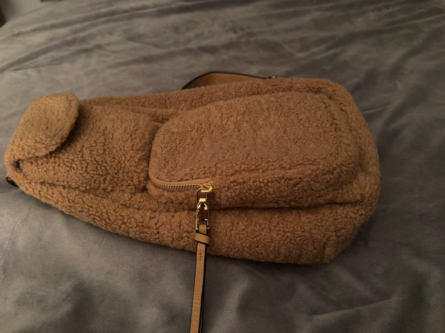 Teddy Fleece Sling Bag - Tan - photo 3