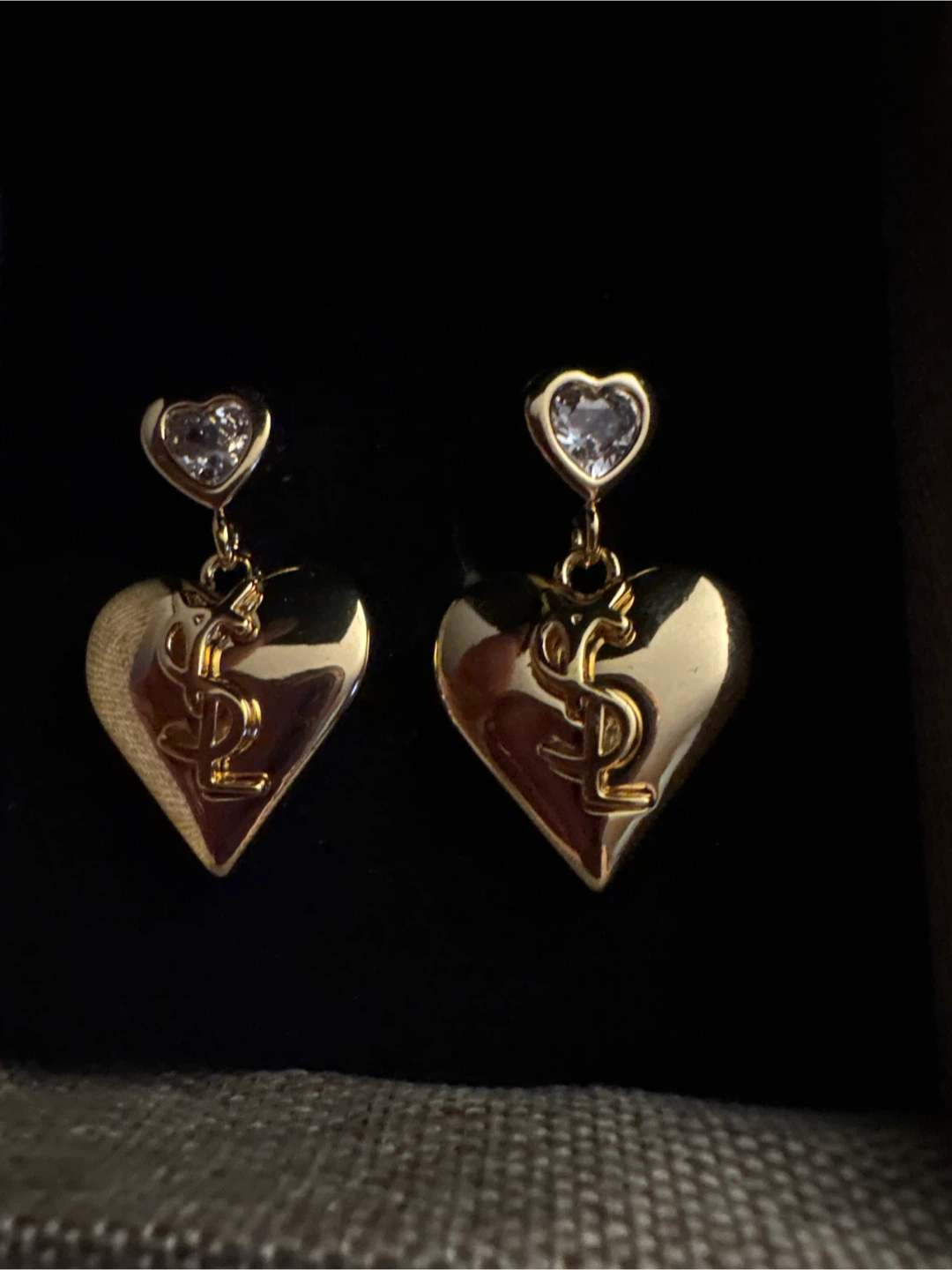 New 18K Gold SS Heart Drop Earrings
