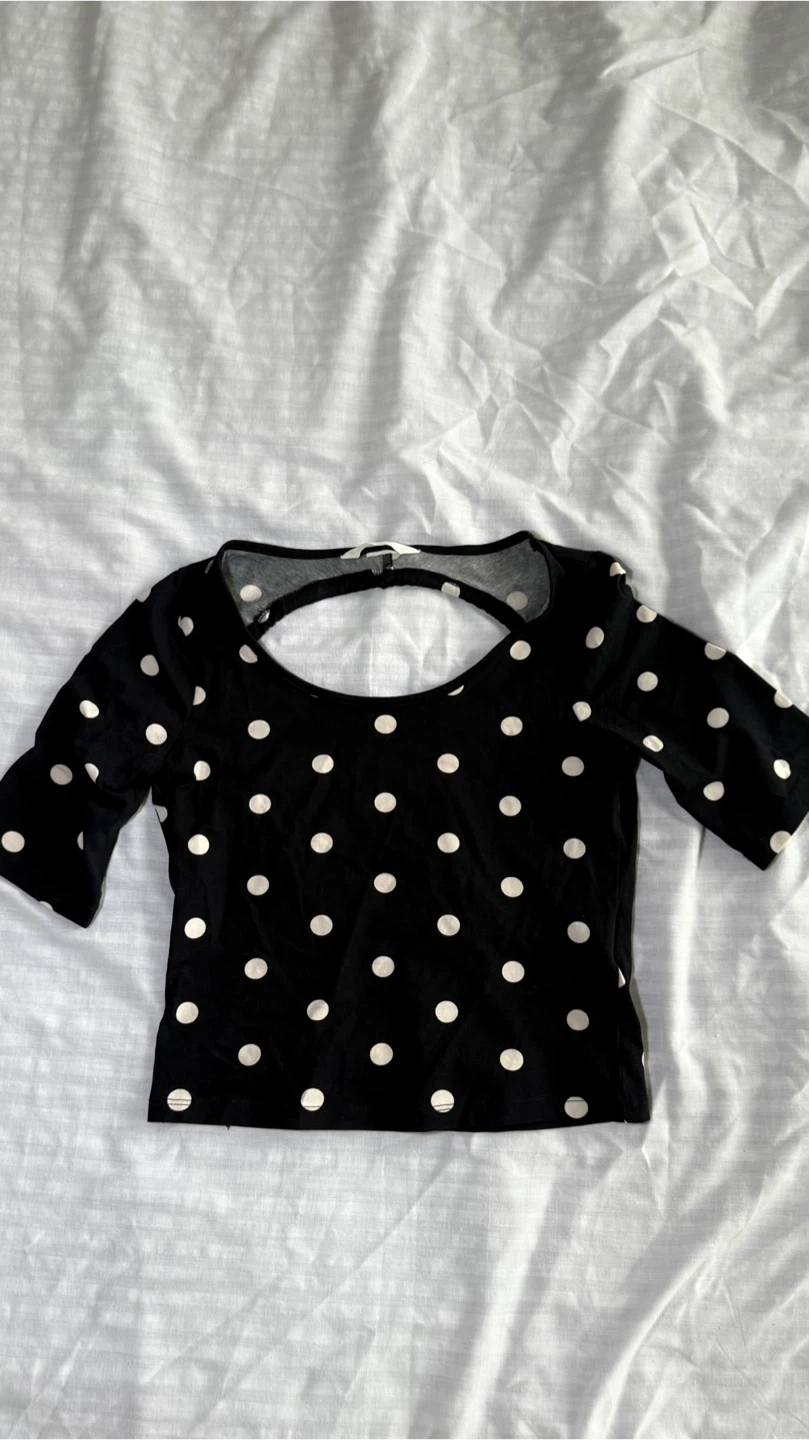 H&M Black Polka Dot Crop Top with Back Cutout