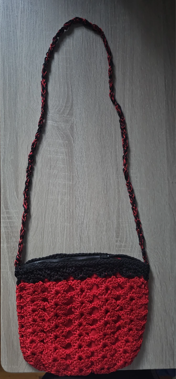 Dark Red and Black Crochet Crossbody Bag - photo 2