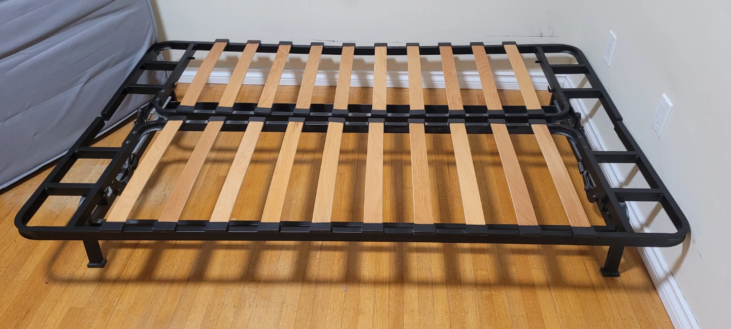 Foldable Metal Bed Frame with Wood Slats