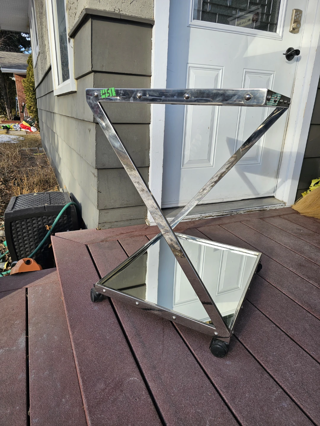 Chrome and Mirrored Bar Cart or side table on casters