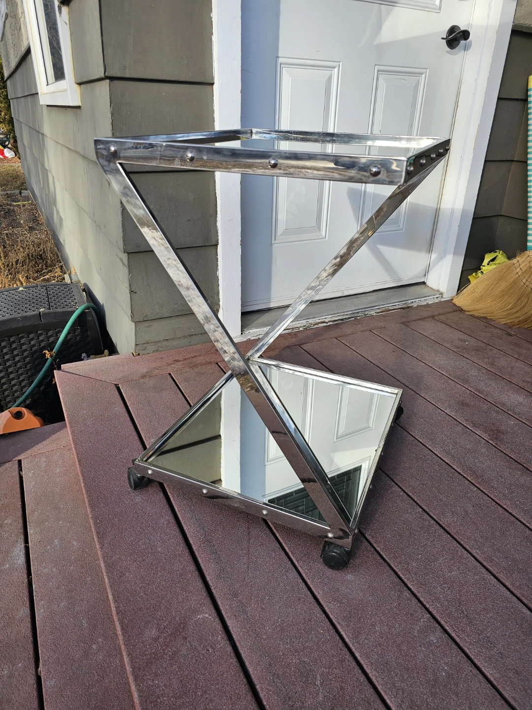 Chrome and Mirrored Bar Cart or side table on casters - photo 2