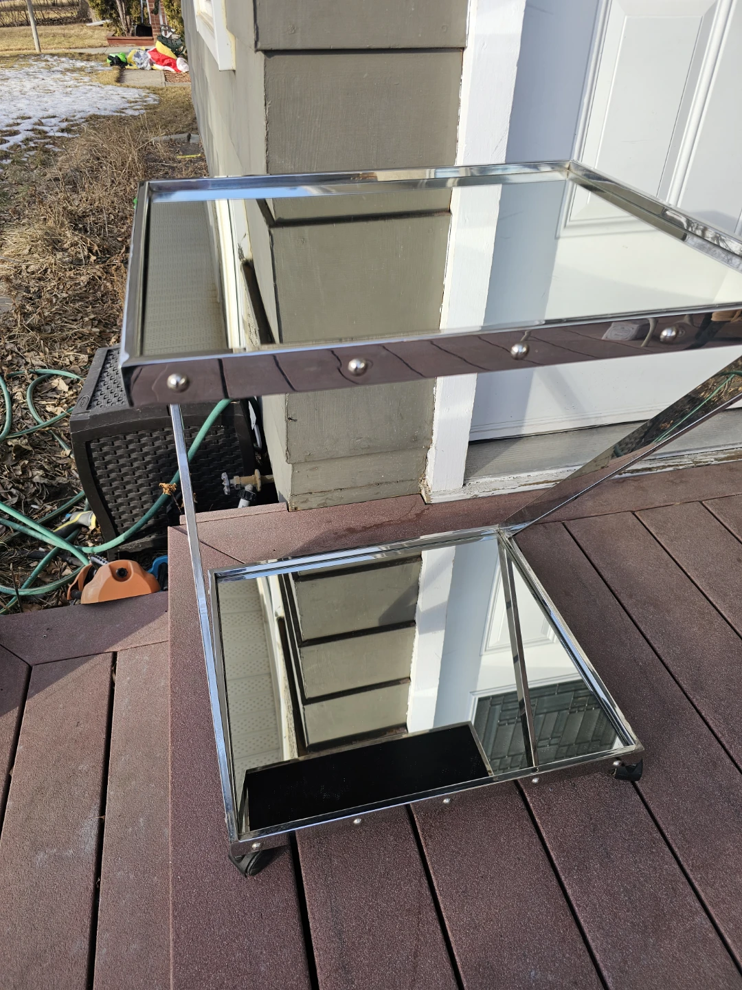 Chrome and Mirrored Bar Cart or side table on casters - photo 3