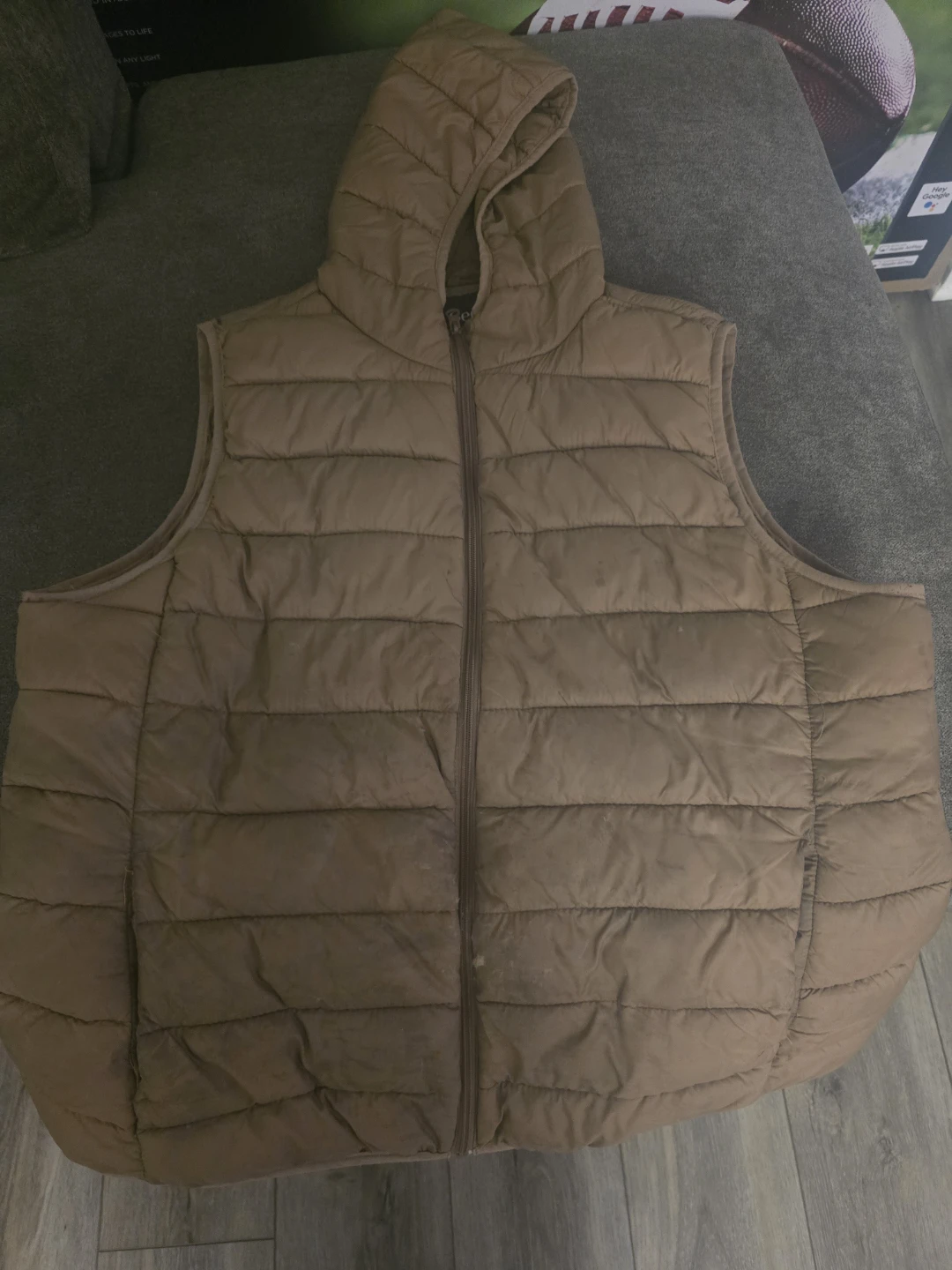 Tan Puffer Vest with Hood