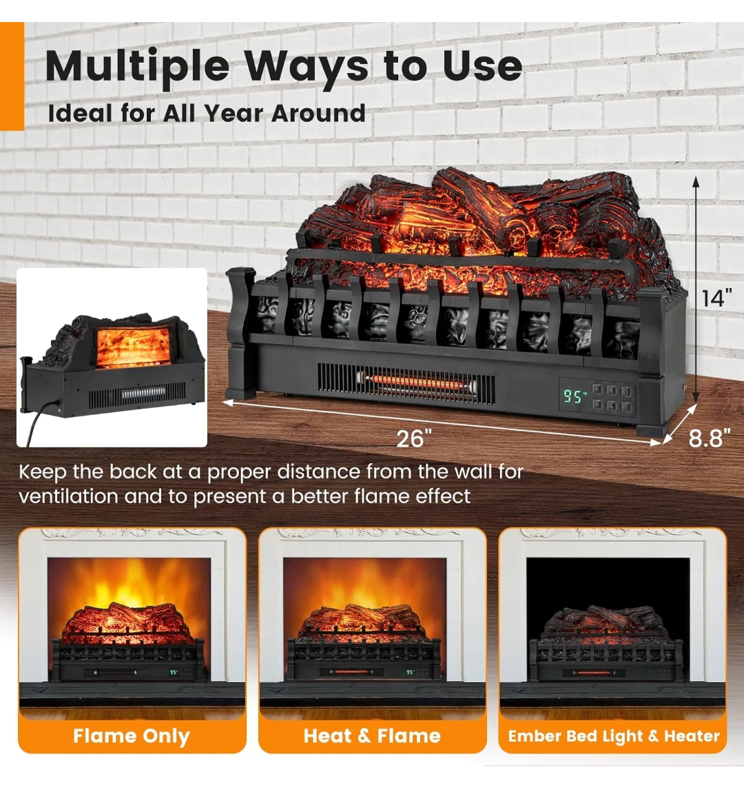 26 inch Eternal Flame Electric Fireplace/heater  - 1500W - photo 2