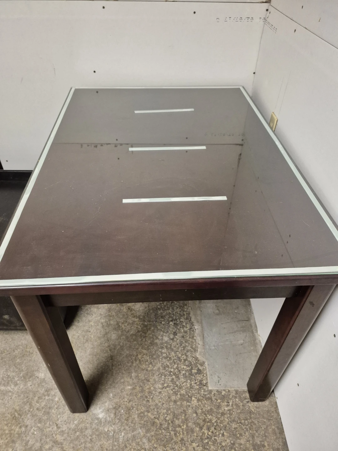 Dark Wood Dining Table with Glass Top