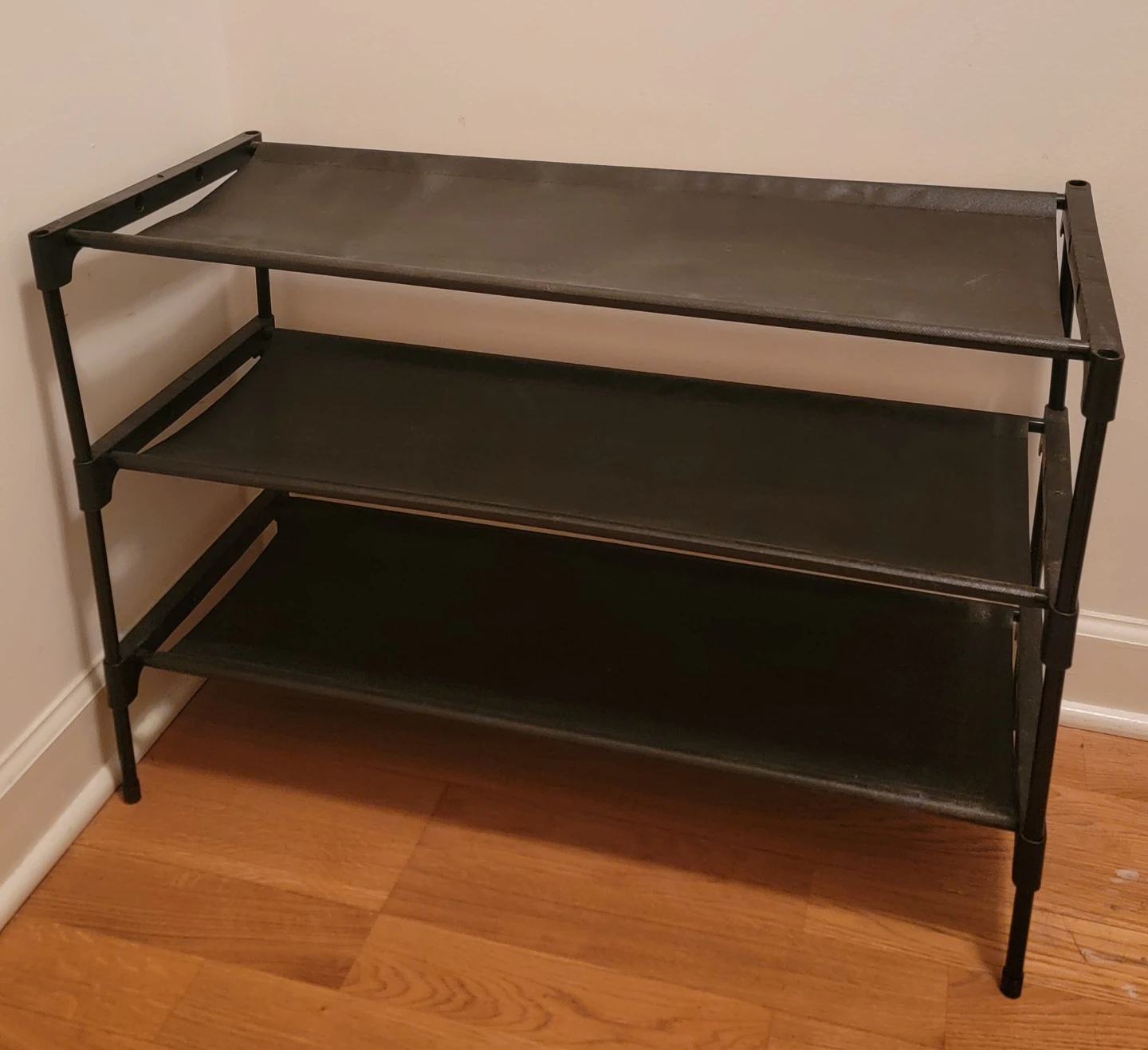 3-Tier Black Metal and Fabric Shoe Rack